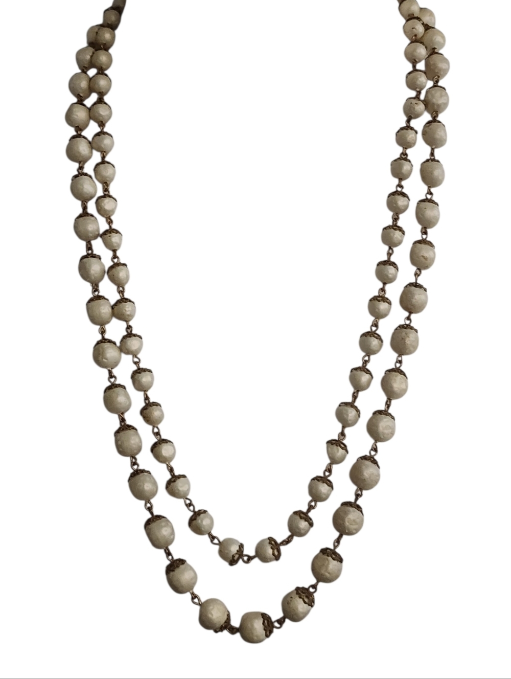 Vintage Double Strand Faux Baroque Pearl Necklace Cream Iridescent